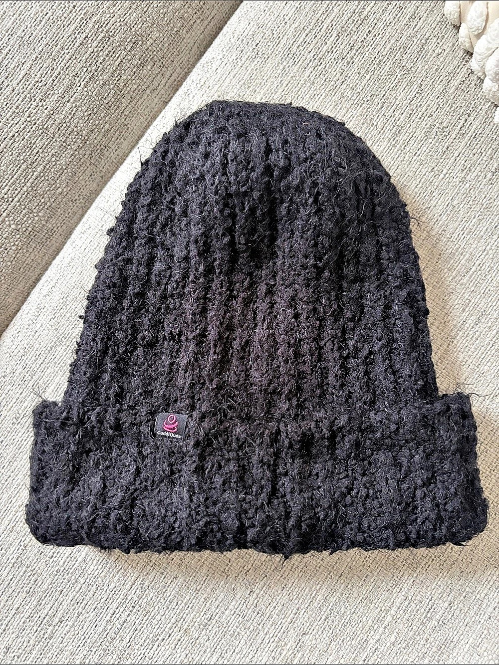 Cuddl Duds Solid Chenille Beanie Black Knit Hat